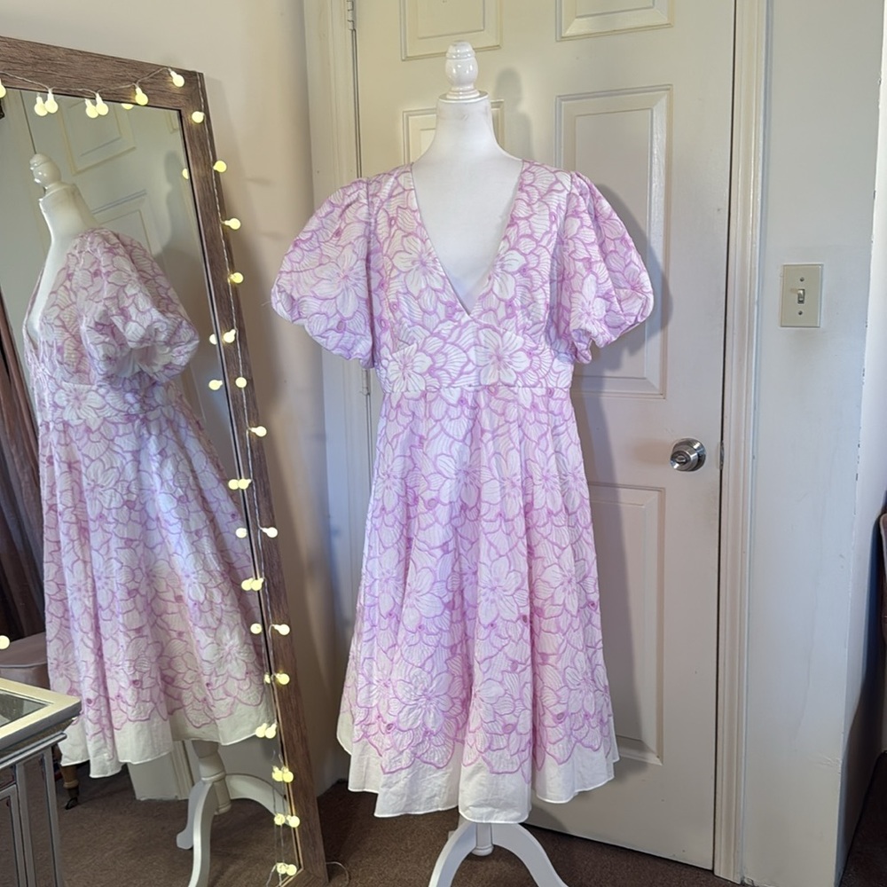 MAC DUGGAL
Puff-Sleeve V-Neck A-Line Knee-Length Dress Anthropologie - Picture 6 of 17